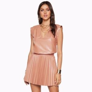 Ramy Brook Effie V-neck Faux leather Nude Beige Mini Dress Size 0